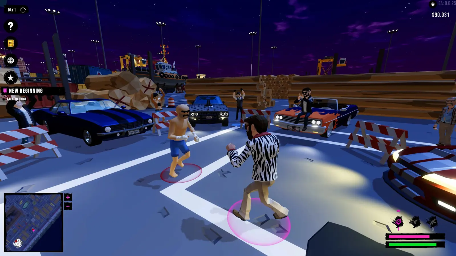 Dock fight on day one with the objective Talk to Luigi