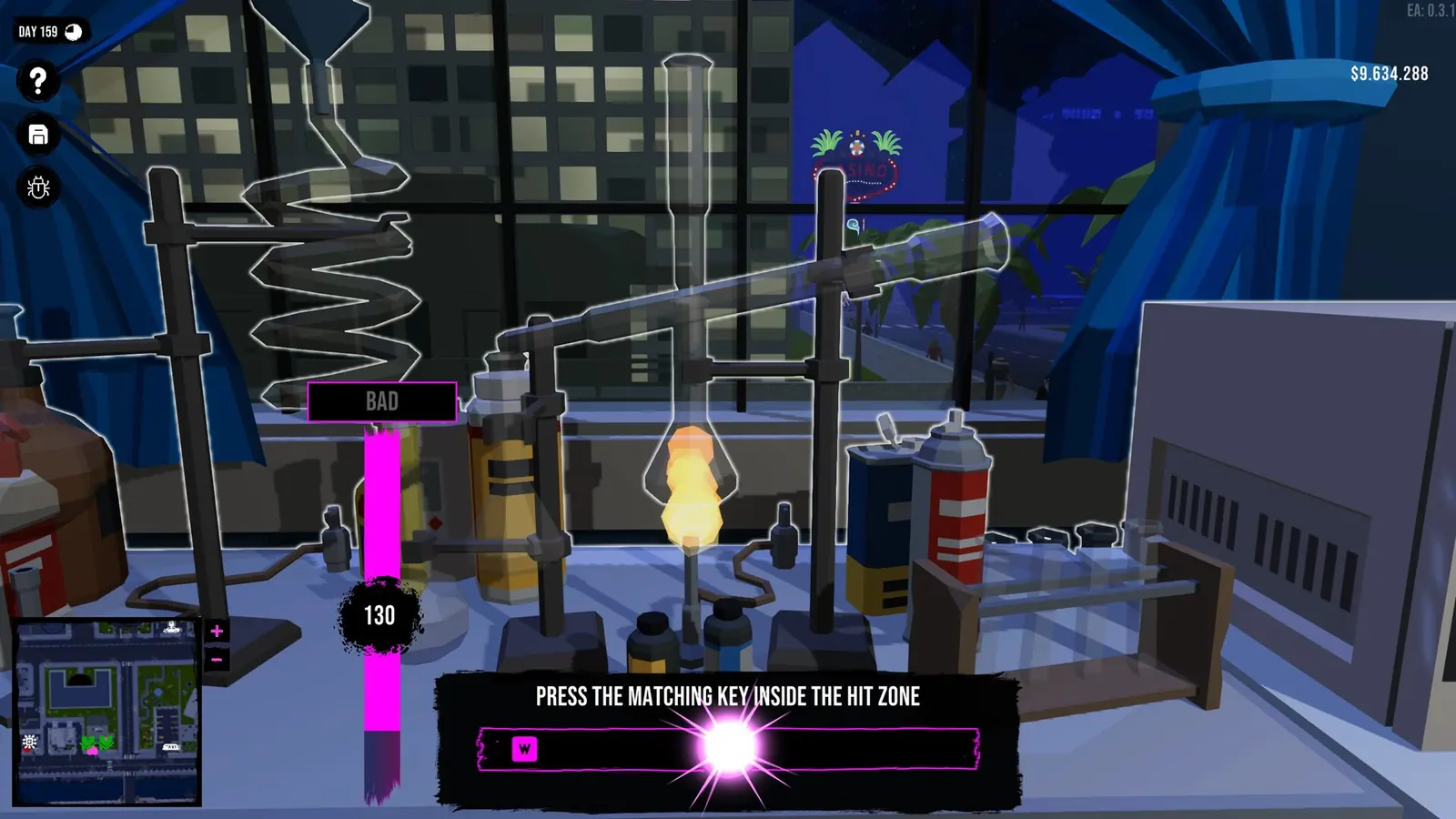 Lab table minigame with a heat bar