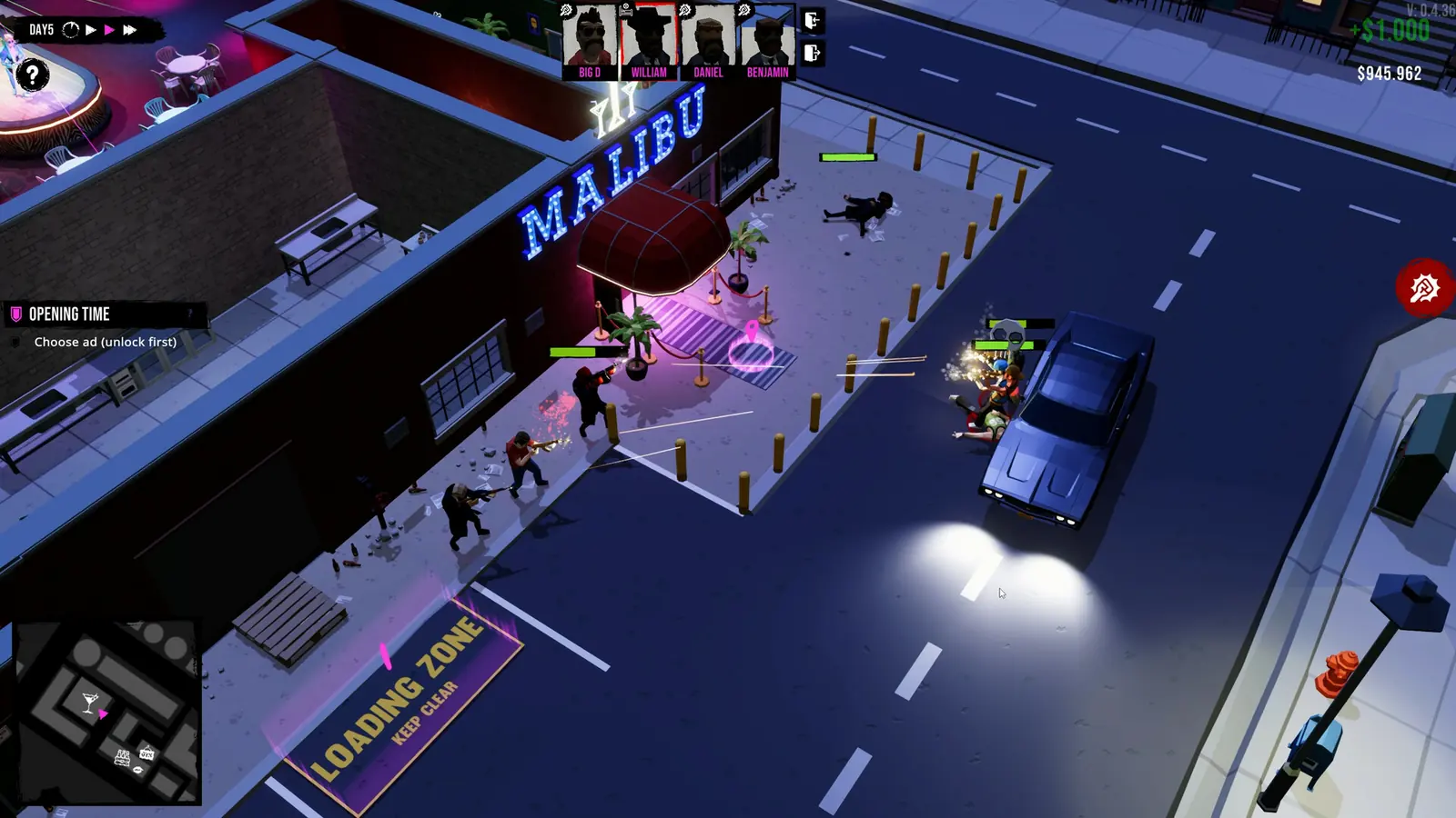 Malibu nightclub exterior with a loading zone